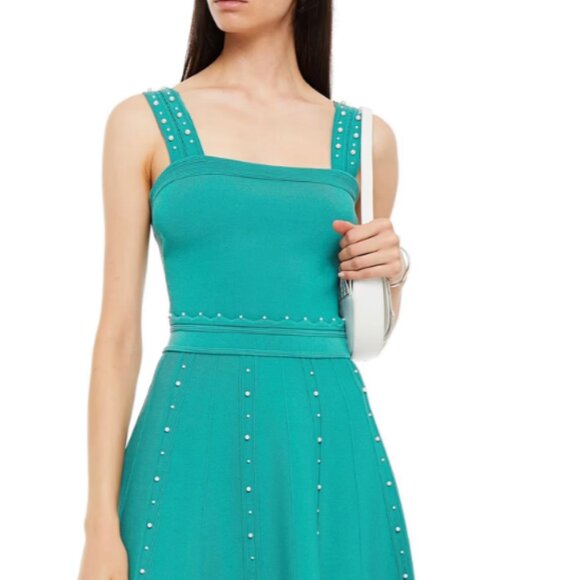 SANDRO Omel cropped embellished ponte top Jade Green Spring summer faux pearl 10 - Picture 1 of 4